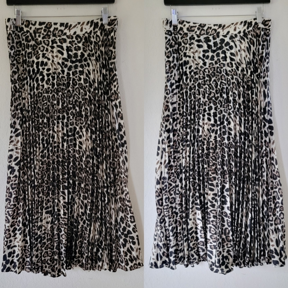 Do+Re Pleated Leopard Print Midi Skirt L. - image 2